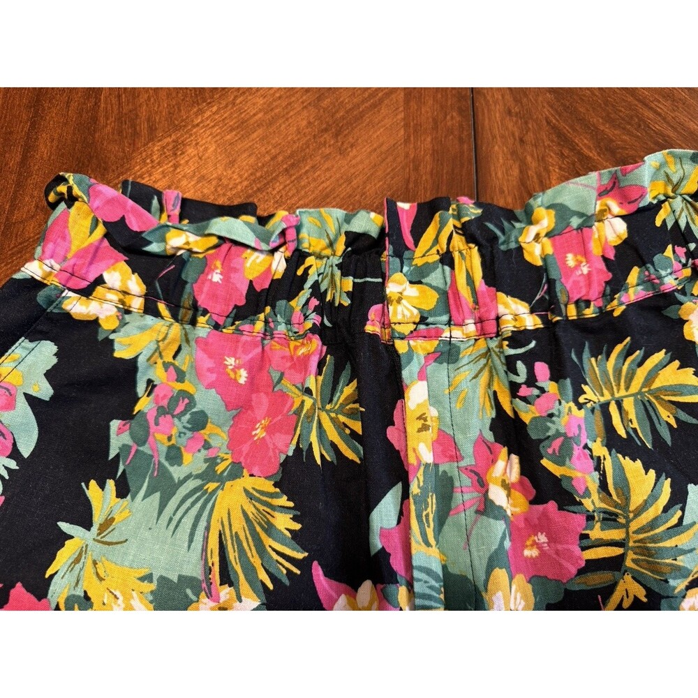 Express X Rocky Barnes Shorts Womens Size M High Waisted Floral Linen Paper Bag - Picture 3 of 9